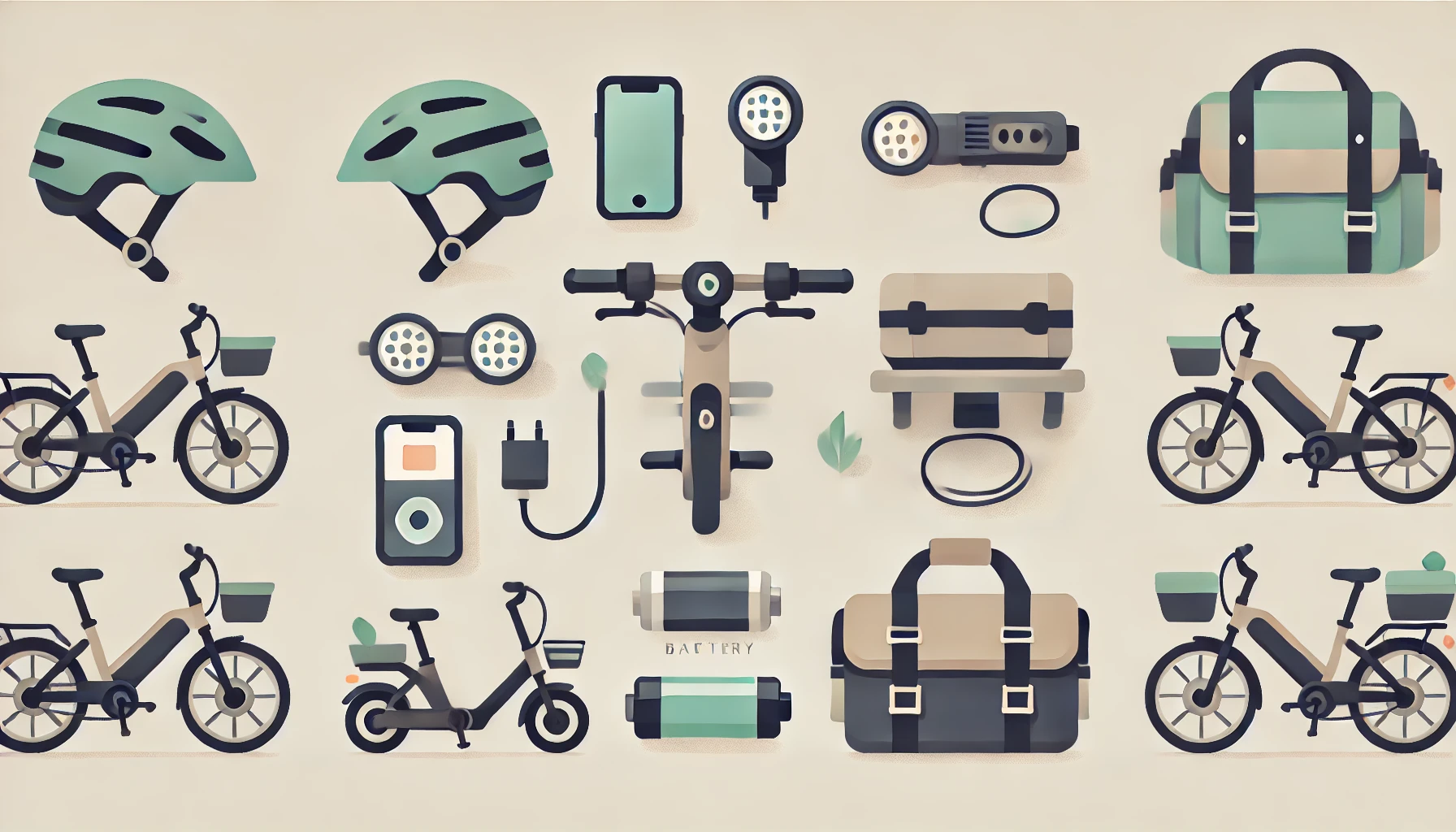 Imagen vectorial mostrando accesorios para bicicleta electrica