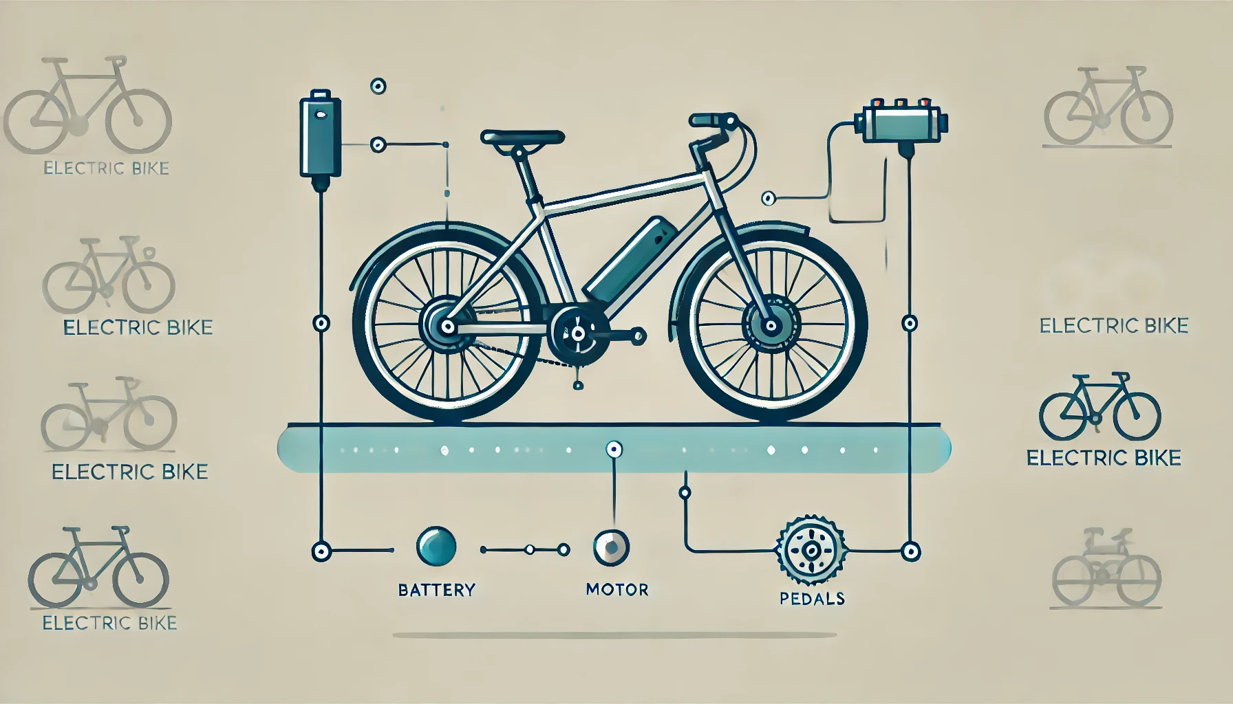 Imagen de vectores que representa como funciona una bicicleta electrica