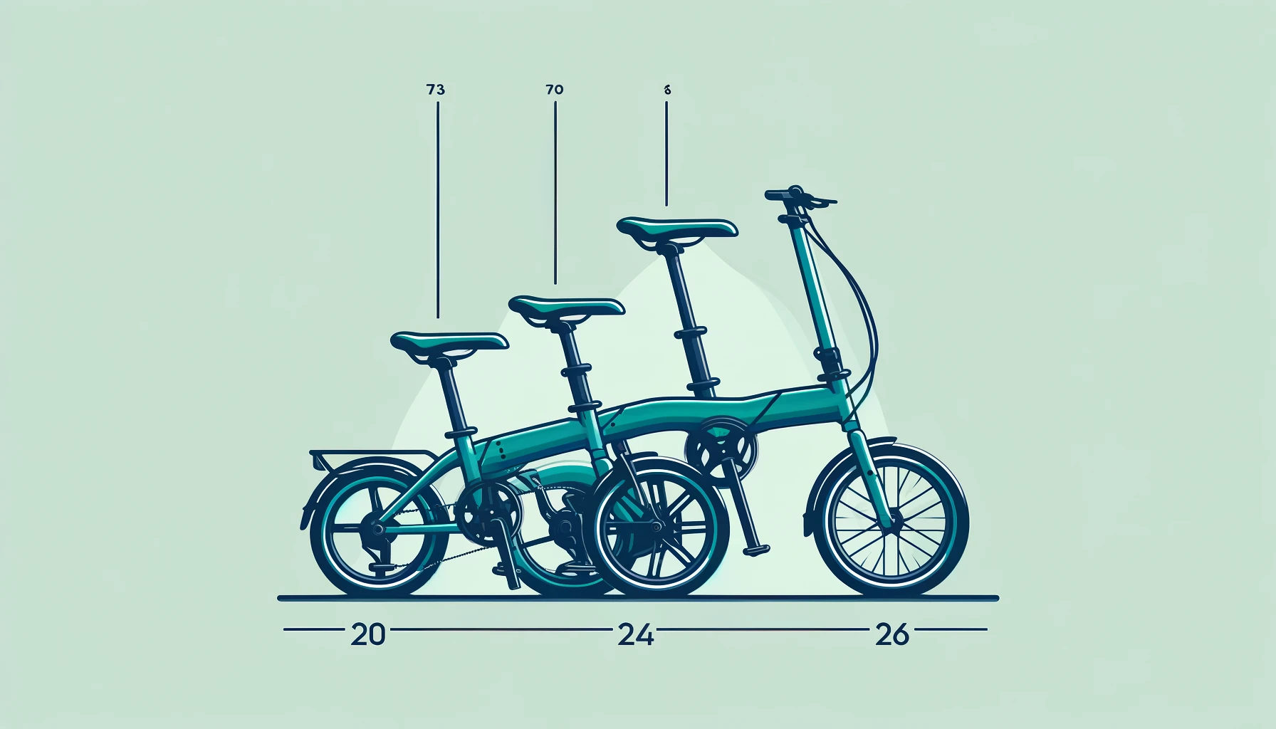 Imagen vectorial que representa diferentes tamaños de bicicletas plegables electricas